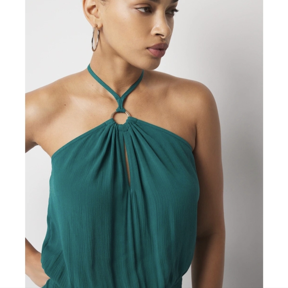 White House Black Market Teal Halter Wide-Leg Jumpsuit - Picture 3 of 6